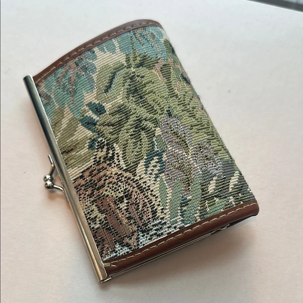 Vintage Tapestry Jungle Wallet with Silver Trim
